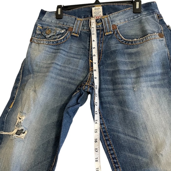 Vintage True Religion Rope Stitching Distressed Men's Jeans Flap Pocket, 32x30 - Picture 11 of 12